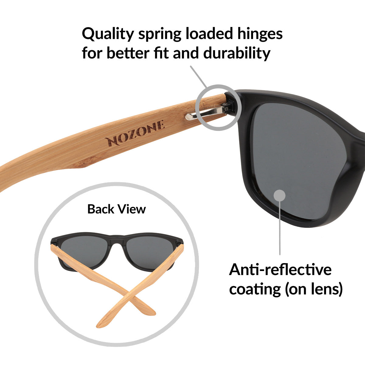 Bamboo/Poly UV400 Polarized Sunglasses for Adults