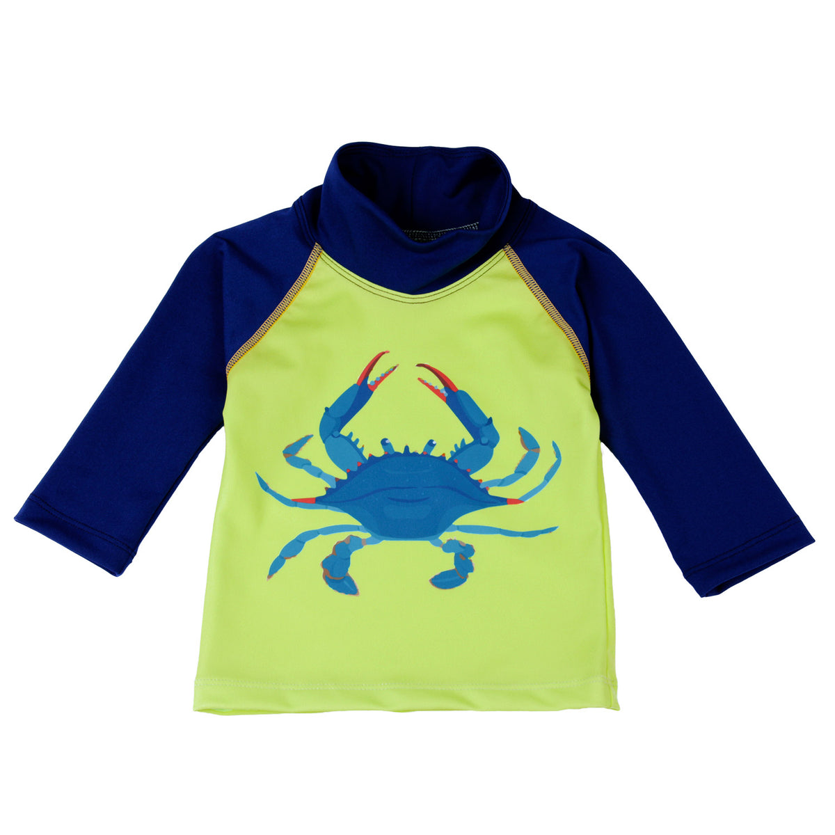 Nozone UPF 50+long sleeved navy and bluecrab baby swim shirt #color_Lime/Navy/Blue Crab