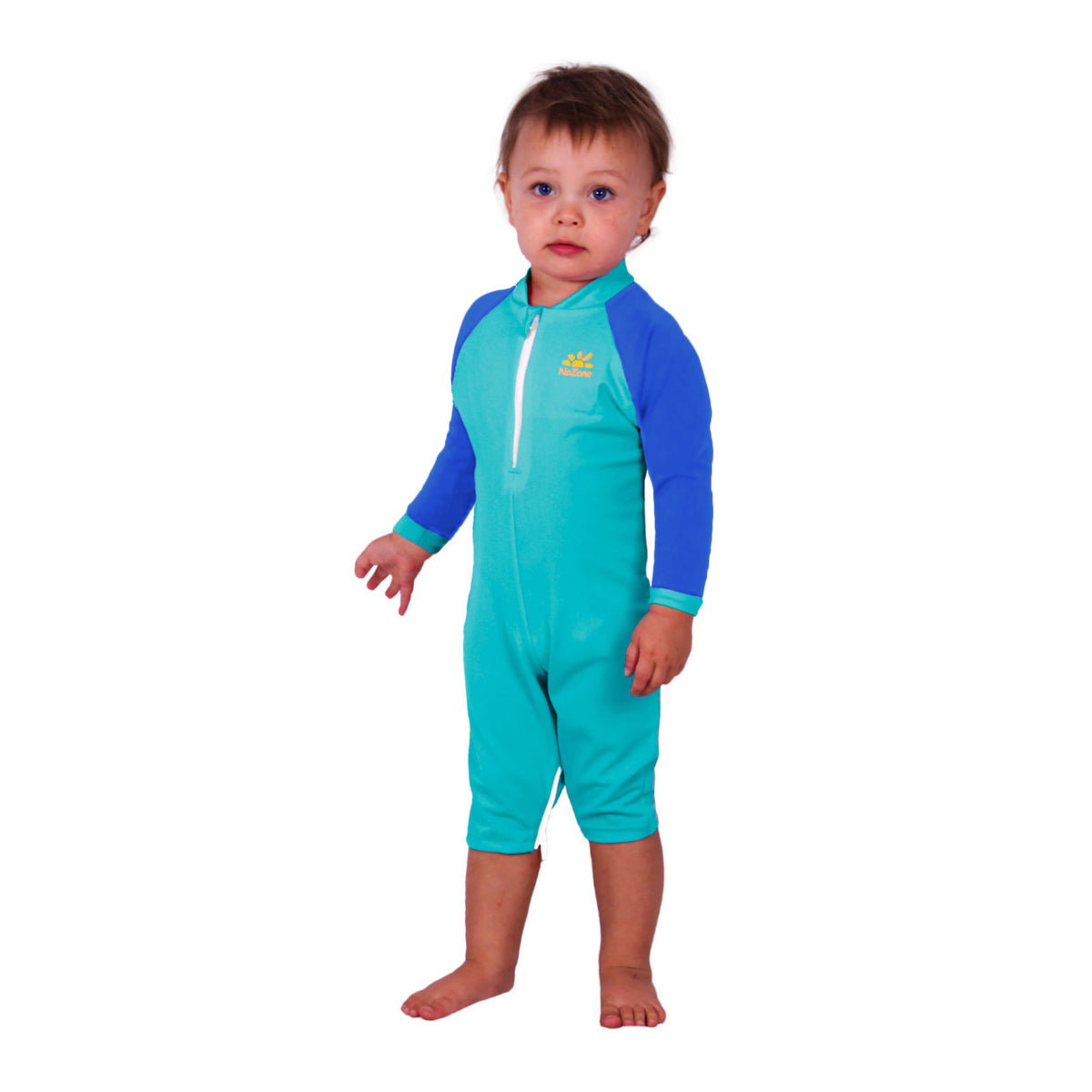 Nozone upf 50+ UV Sun protective baby boy swimsuit onesie diaper zipper blue #color_Aquatic/Blue
