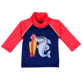 Nozone UPF 50+ surfing shark baby boy swim shirt red navy #color_Navy/Red/Shark