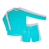 Nozone boys sun protective uv upf 50 swimsuit shorts rash guard breathable blue #color_Barbados/Ash
