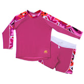 Nozone kids two piece sun protective UPF 50+ swimsuit shorts #color_Fuchsia/Brandie