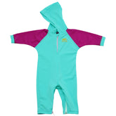 Nozone baby boys girls blue purple Kailua UV protective hooded swimsuit breathable lightweight #color_Aquatic/Fuchsia 