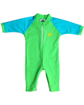 nozone upf 50+ baby long sleeve swimsuit lime green aquatic blue sun protection #color_Lime/Aquatic